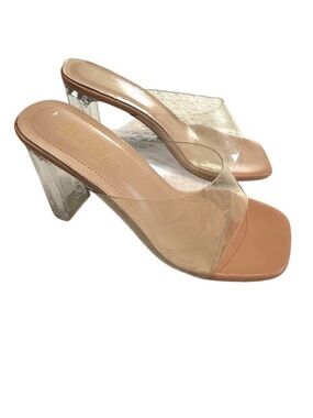 Bai Shun 35 rubber clear slip on square toe heels sandal 3090